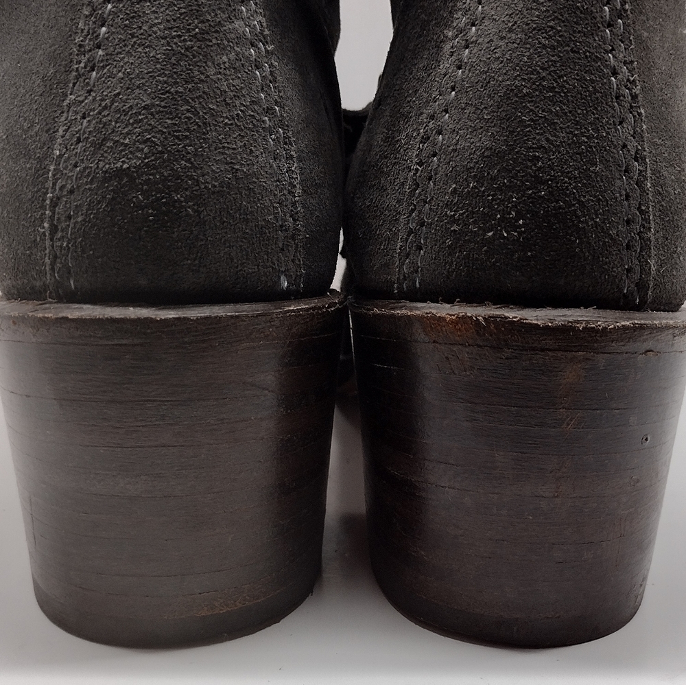 Frye Sabrina Double Buckle Grey Leather Boots l Side Zipper l Size 9 M l - Picture 10 of 11